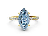 Yellow gold Fancy Blue Marquise Cut Diamond Brilliant Solitaire Ring with Pavé Band and Four-Prong Setting_12