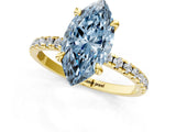 Yellow gold Fancy Blue Marquise Cut Diamond Brilliant Solitaire Ring with Pavé Band and Four-Prong Setting_13