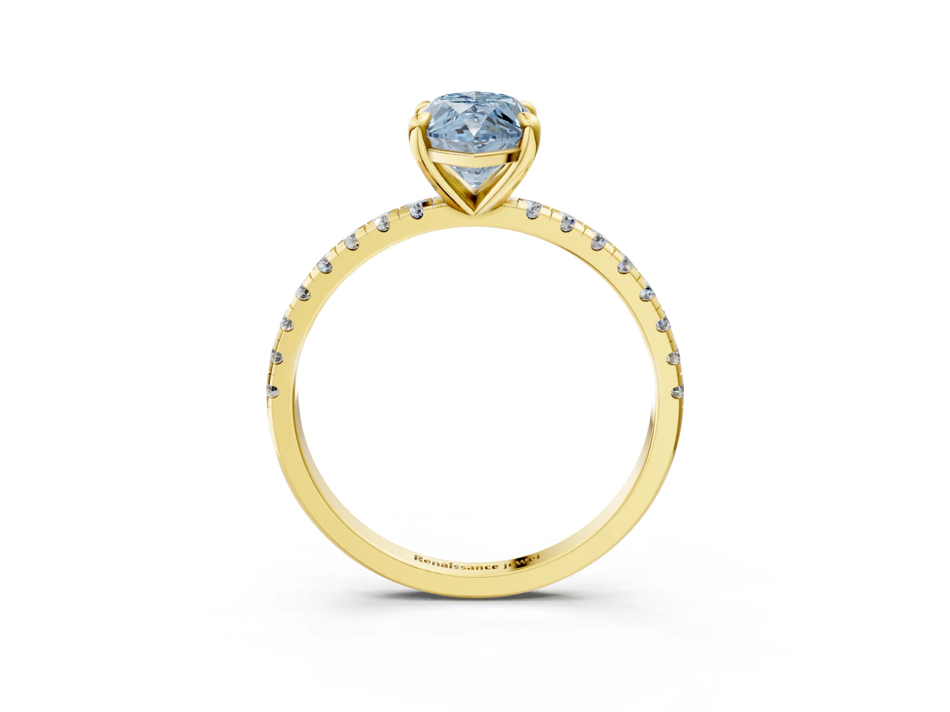 Yellow gold Fancy Blue Marquise Cut Diamond Brilliant Solitaire Ring with Pavé Band and Four-Prong Setting_3