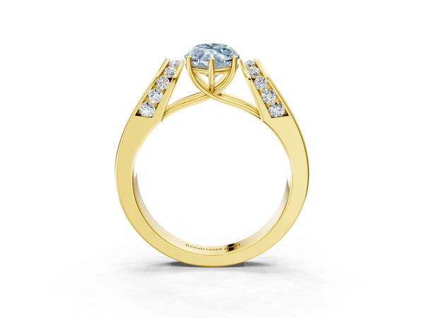 Yellow Gold Marquise Channel Set Engagement Ring Setting for Fancy Blue Center with Wide Band