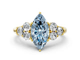 Yellow gold Fancy Blue Marquise  Cut Diamond Cluster Ring with Round Accent Stones and Prong Setting on a Classic Band_49