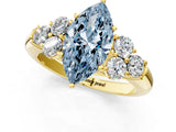 Yellow gold Fancy Blue Marquise  Cut Diamond Cluster Ring with Round Accent Stones and Prong Setting on a Classic Band_50