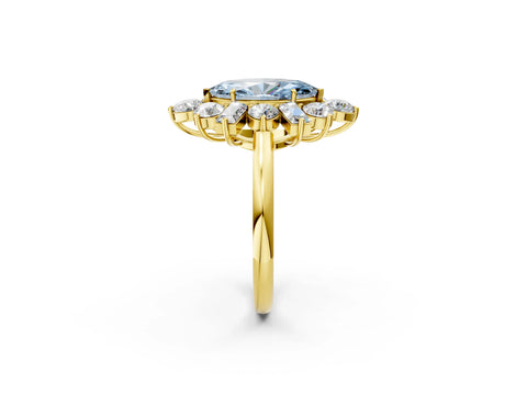 Yellow gold Fancy Blue Marquise Cut Diamond Cluster Ring with Round and Baguette Stones, Split Shank Band, Prong Setting_2