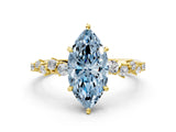 Yellow gold Fancy Blue Marquise Cut Diamond Cluster Side Stone Solitaire Ring with Prong Setting_51