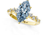 Yellow gold Fancy Blue Marquise Cut Diamond Cluster Side Stone Solitaire Ring with Prong Setting_52