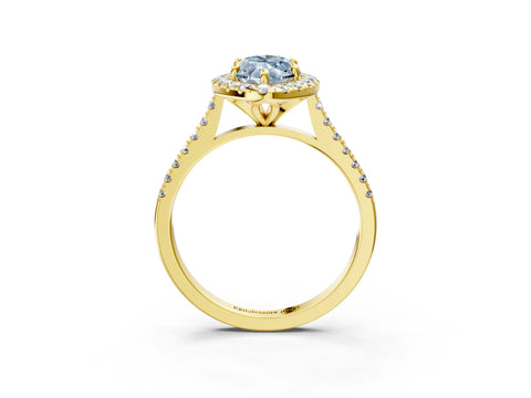 Yellow gold Fancy Blue Marquise Cut Diamond Cushion Halo Ring with Pavé Band_3