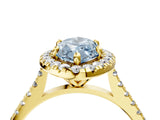 Yellow gold Fancy Blue Marquise Cut Diamond Cushion Halo Ring with Pavé Band_4
