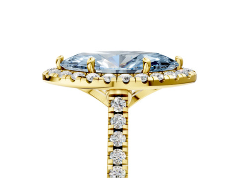 Yellow gold Fancy Blue Marquise Cut Diamond Cushion Halo Ring with Pavé Band_5