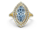Yellow gold Fancy Blue Marquise Cut Diamond Double Halo Ring with Pavé Band and Prong Setting_57