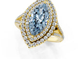 Yellow gold Fancy Blue Marquise Cut Diamond Double Halo Ring with Pavé Band and Prong Setting_58