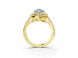 Yellow gold Fancy Blue Marquise Cut Diamond Double Halo Ring with Pavé Band and Prong Setting_60