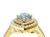 Yellow gold Fancy Blue Marquise Cut Diamond Double Halo Ring with Pavé Band and Prong Setting_61