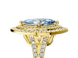Yellow gold Fancy Blue Marquise Cut Diamond Double Halo Ring with Pavé Band and Prong Setting_62