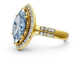 Yellow gold Fancy Blue Marquise Cut Diamond Double Halo Ring with Split Shank and Four-Prong Setting_12