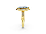 Yellow gold Fancy Blue Marquise Cut Diamond Double Halo Ring with Split Shank and Four-Prong Setting_14