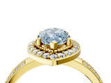 Yellow gold Fancy Blue Marquise Cut Diamond Double Halo Ring with Split Shank and Four-Prong Setting_16