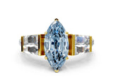 Yellow gold Fancy Blue Marquise Cut Diamond Engagement Ring with Baguette Side Stones and Channel Set Band_19