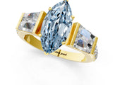 Yellow gold Fancy Blue Marquise Cut Diamond Engagement Ring with Baguette Side Stones and Channel Set Band_20