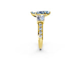 Yellow gold Fancy Blue Marquise Cut Diamond Engagement Ring with Baguette Side Stones and Channel Set Band_21