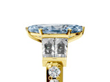 Yellow gold Fancy Blue Marquise Cut Diamond Engagement Ring with Baguette Side Stones and Channel Set Band_24