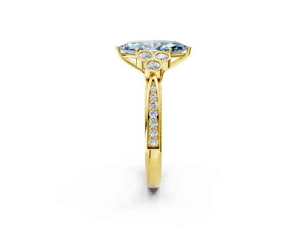 Yellow Gold Marquise Engagement Ring Setting for Fancy Blue Center with Bezel-Set Shoulder Clusters