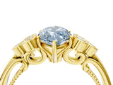 Yellow gold Fancy Blue Marquise  Cut Diamond Engagement Ring with Bezel Set Round Side Stones and Prong Setting_55