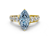 Yellow gold Fancy Blue Marquise  Cut Diamond Engagement Ring with Pavé Band and Four-Prong Setting_3