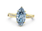 Yellow gold Fancy Blue Marquise Cut Diamond Engagement Ring with Side Stone Accents and Four-Prong Setting_12