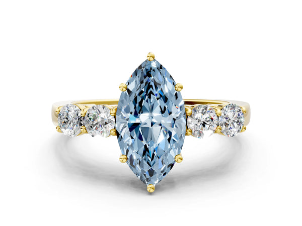 Yellow gold Fancy Blue Marquise  Cut Diamond Five-Stone Prong Set White Gold Ring