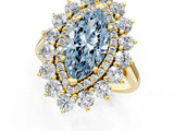 Yellow gold Fancy Blue Marquise Cut Diamond Floral Double Halo Engagement Ring with Prong Setting_25