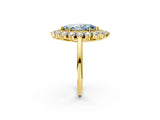 Yellow gold Fancy Blue Marquise Cut Diamond Floral Double Halo Engagement Ring with Prong Setting_26