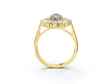 Yellow gold Fancy Blue Marquise Cut Diamond Floral Double Halo Engagement Ring with Prong Setting_27