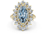 Yellow gold Fancy Blue Marquise Cut Diamond Floral Double Halo Engagement Ring with Prong Setting_60