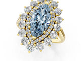 Yellow gold Fancy Blue Marquise Cut Diamond Floral Double Halo Engagement Ring with Prong Setting_61
