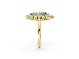 Yellow gold Fancy Blue Marquise Cut Diamond Floral Double Halo Engagement Ring with Prong Setting_62