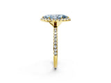 Yellow gold Fancy Blue Marquise  Cut Diamond Floral Halo Engagement Ring with Pavé Band and Prong Setting_39
