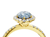 Yellow gold Fancy Blue Marquise  Cut Diamond Floral Halo Engagement Ring with Pavé Band and Prong Setting_41