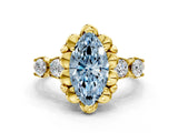 Yellow gold Fancy Blue Marquise  Cut Diamond Floral Halo Engagement Ring with Shared Prong Setting 1