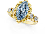 Yellow gold Fancy Blue Marquise  Cut Diamond Floral Halo Engagement Ring with Shared Prong Setting 2