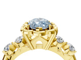 Yellow gold Fancy Blue Marquise  Cut Diamond Floral Halo Engagement Ring with Shared Prong Setting 5