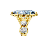 Yellow gold Fancy Blue Marquise  Cut Diamond Floral Halo Engagement Ring with Shared Prong Setting