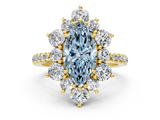 Yellow gold Fancy Blue Marquise  Cut Diamond Floral Halo Pave Band with Prong Setting_37