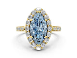 Yellow gold Fancy Blue Marquise Cut Diamond Floral Halo Ring with Pavé Band and Prong Setting_3