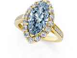 Yellow gold Fancy Blue Marquise Cut Diamond Floral Halo Ring with Pavé Band and Prong Setting_4