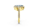 Yellow gold Fancy Blue Marquise Cut Diamond Floral Halo Ring with Pavé Band and Prong Setting_5