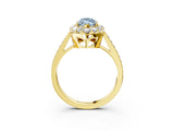 Yellow gold Fancy Blue Marquise Cut Diamond Floral Halo Ring with Pavé Band and Prong Setting_6