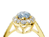 Yellow gold Fancy Blue Marquise Cut Diamond Floral Halo Ring with Pavé Band and Prong Setting_7