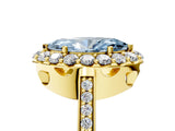 Yellow gold Fancy Blue Marquise Cut Diamond Floral Halo Ring with Pavé Band and Prong Setting_8