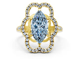 Yellow gold Fancy Blue Marquise Cut Diamond Floral Halo Split Shank Prong Setting Ring