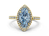 Yellow gold Fancy Blue Marquise Cut Diamond Halo Engagement Ring with Pavé Band and Prong Setting_27